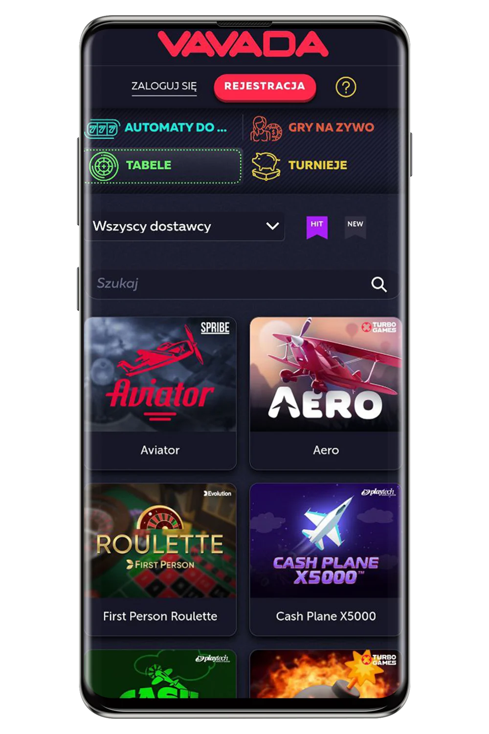 Zrzuty ekranu z oficjalnej strony internetowej Vavada PL